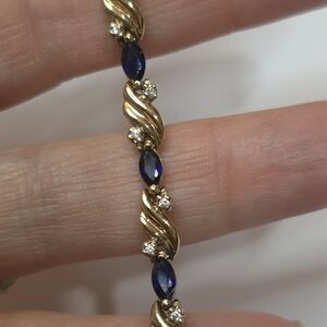 14K VERMEIL 925 SAPPHIRE AND DIAMOND TENNIS BRACELET 8 INCHS
